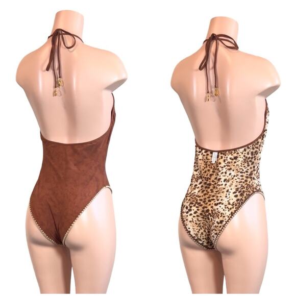 NWOT Luli Fama CUIDADO AL DORSO Reversible Animal Print Suede Look DEEP V $198 - Picture 9 of 14